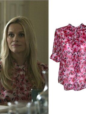 Kate Spade Rose Blouse 100% Silk Ruffle Short Sleeve Button Blouse Shirt Size 4